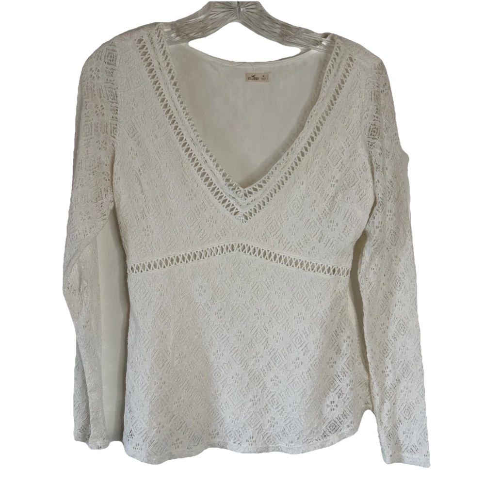 Vintage Hollister Y2K Babydoll Lace Lined‎ Long Sleeve Top White Size M